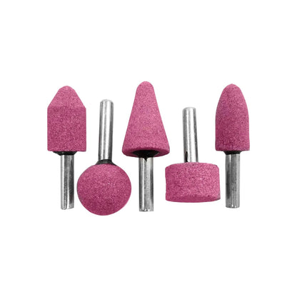Juego de 5 piedras de esmeril rosa para taladro, puntas abrasivas de diversas formas para pulir y desbastar.
