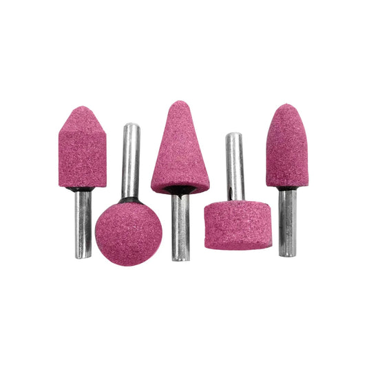 Juego de 5 piedras de esmeril rosa para taladro, puntas abrasivas de diversas formas para pulir y desbastar.
