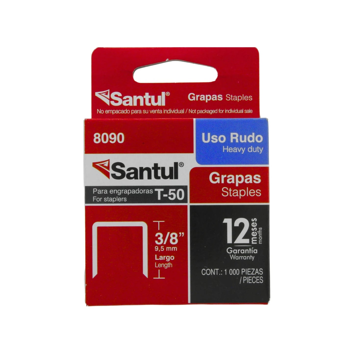 Grapas Santul 8090 T-50 uso rudo de 3/8 pulgada (9.5mm) para engrapadora, paquete de 1000 piezas