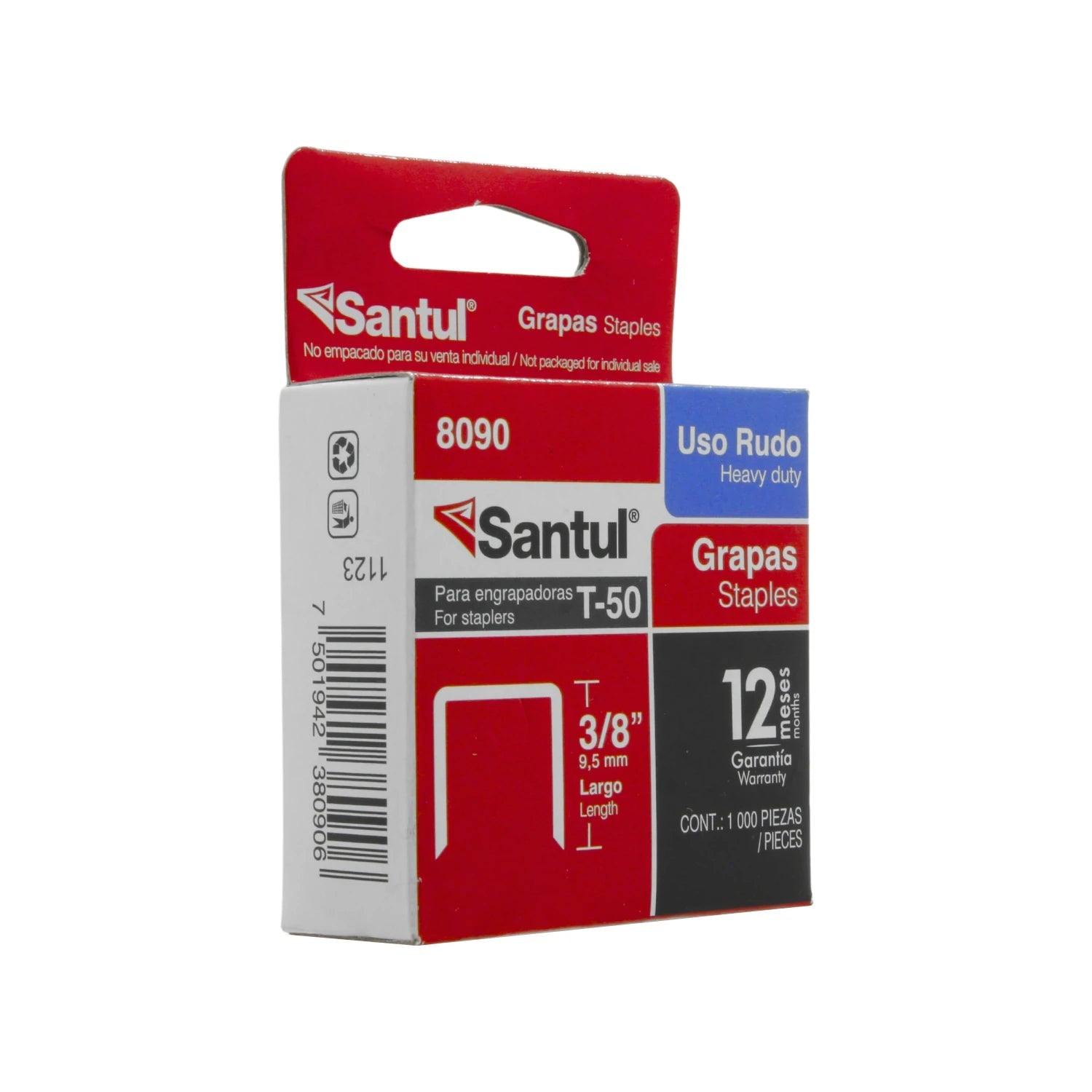 Grapas Santul T-50 heavy duty de 3/8" (9.5mm) 1000 piezas para engrapadora uso rudo, modelo 8090