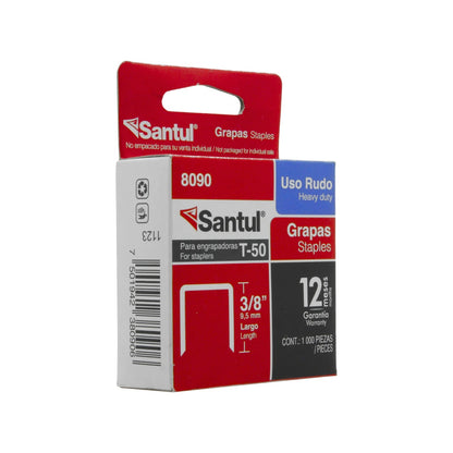 Grapas Santul T-50 heavy duty de 3/8" (9.5mm) 1000 piezas para engrapadora uso rudo, modelo 8090