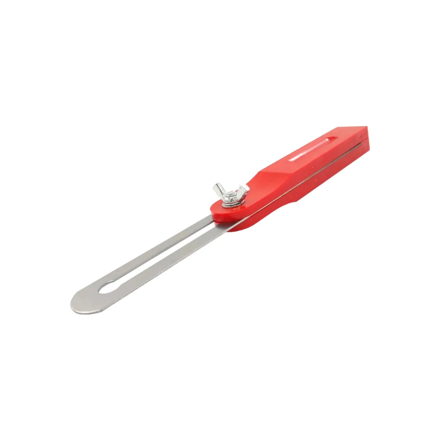 Falsa escuadra de 8 pulgadas con mango rojo y hoja metálica, herramienta ajustable para medir y transferir ángulos.