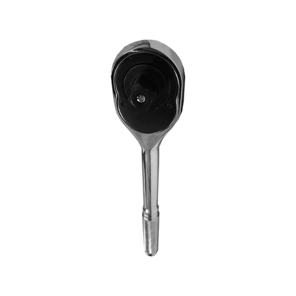 Elaborada de acero al carbóno resistente al impacto., Dureza cuerpo 40-50 HRc.,Dureza engrane 53-58 HRC.,Acabado: Cromado.,Mango.,Cabeza cuadro reversible.,Cumplen con el torque especificado de acuerdo a la norma ASME/ANSI B107.10M y ASME/ANSI B107.5M.,1/2"x12.7 mm (245 mm x 44 mm).,Matraca reversible cabeza de pera.,Sistema de engranaje de 24 dientes.