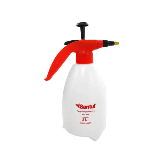 Bomba fumigadora jardinera Santul 2 litros, blanca y roja, con boquilla de latón ajustable para jardín y huerto