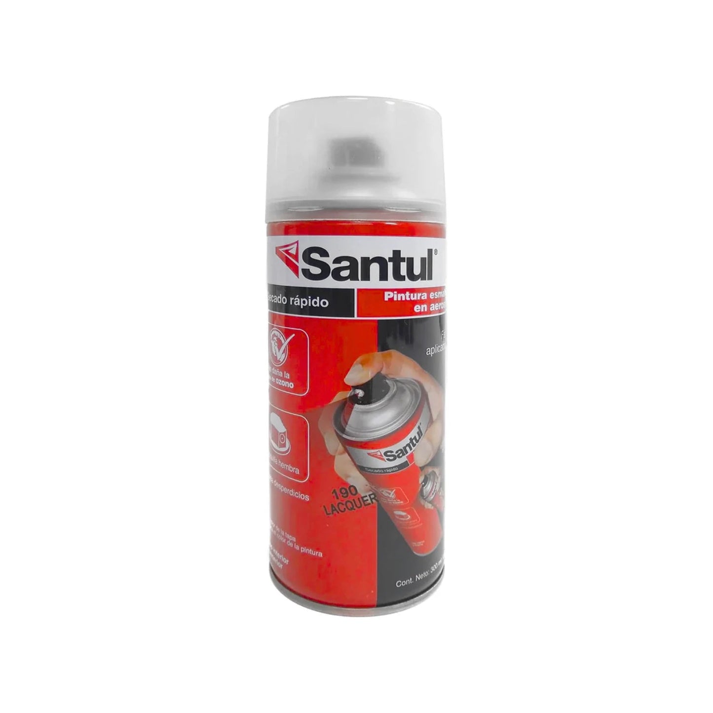 Pintura laca transparente Santul en aerosol 300ml, secado rápido para acabados protectores y brillantes