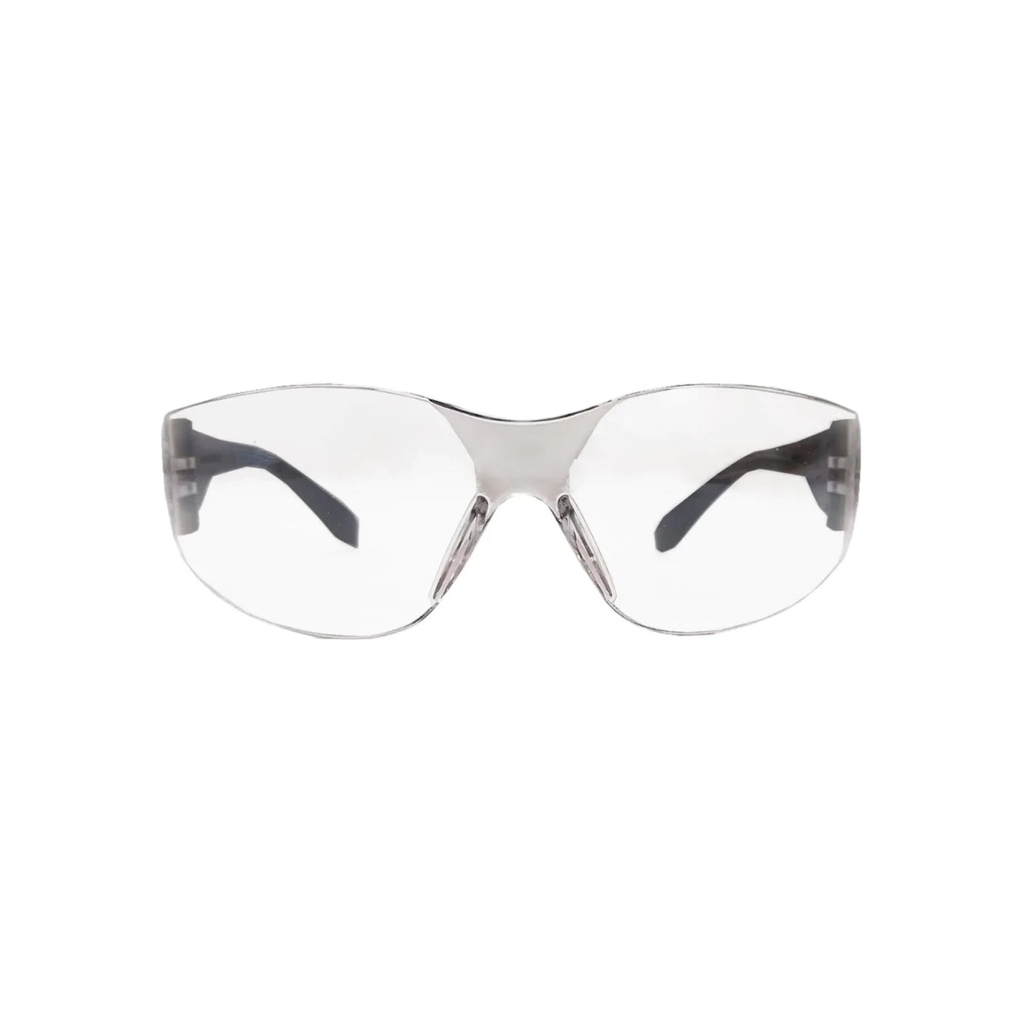 Lente de seguridad transparente con marco gris, protección ocular para trabajos en ferretería