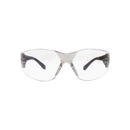 Lente de seguridad transparente con marco gris, protección ocular para trabajos en ferretería