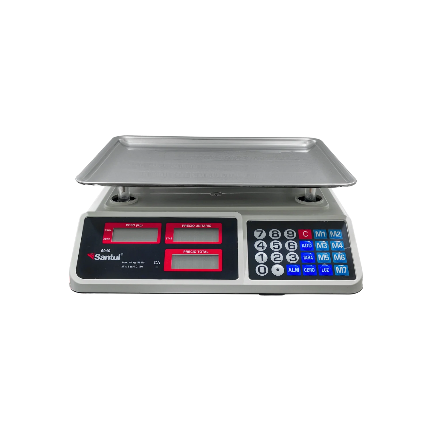 Báscula electrónica digital Santul 5940 de 40 kg con bandeja de acero y pantalla retroiluminada para comercio