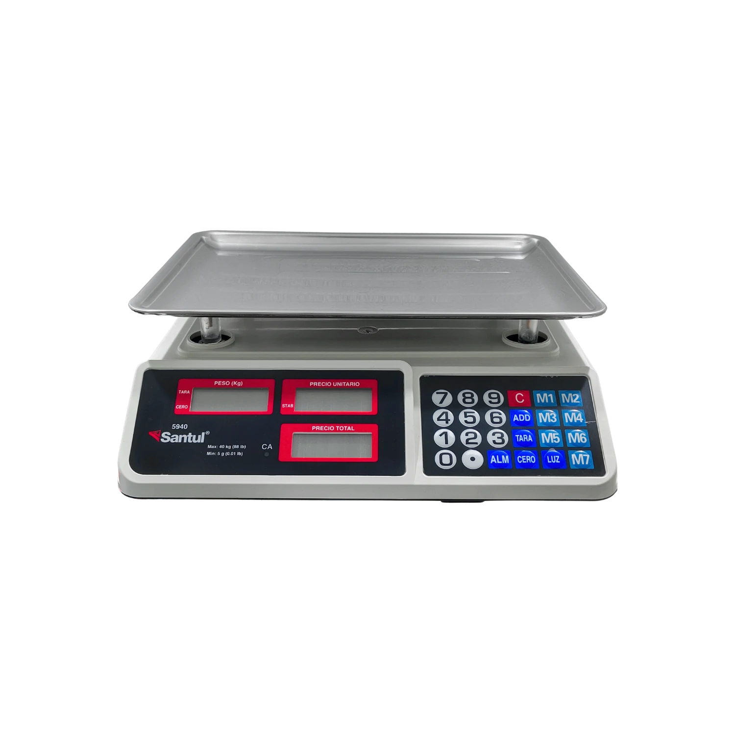 Báscula electrónica digital Santul 5940 de 40 kg con bandeja de acero y pantalla retroiluminada para comercio