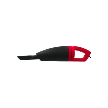 Aspiradora para auto portátil 12V negra con detalles rojos y boquilla estrecha para limpieza interior