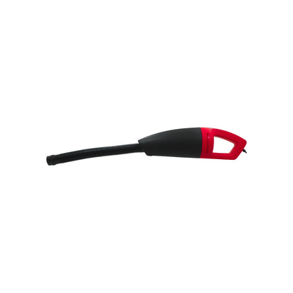 Aspiradora de auto portátil 12V negra y roja con manguera flexible para limpieza interior.