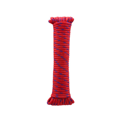 Cuerda de poliéster roja con hebras azules de 6mm, enrollada, para trabajos y usos generales en ferretería