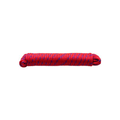 Cuerda de poliéster roja y azul enrollada, 6mm x 15m, para ferretería y trabajos generales.