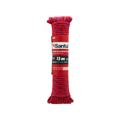 Cuerda Santul de poliéster roja 6mm (1/4") x 15 metros, trenzado diamante