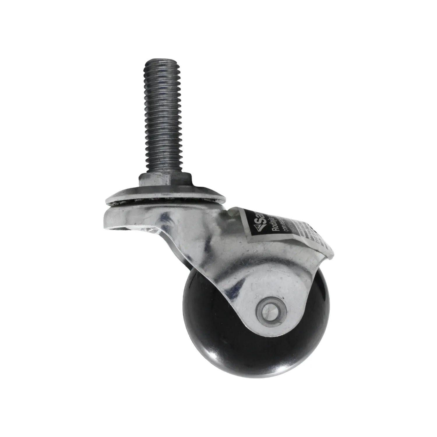 Rueda giratoria con vástago roscado de metal, rueda negra. Para uso en muebles y carritos de trabajo.