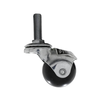 Rueda giratoria con vástago roscado de metal, rueda negra. Para uso en muebles y carritos de trabajo.