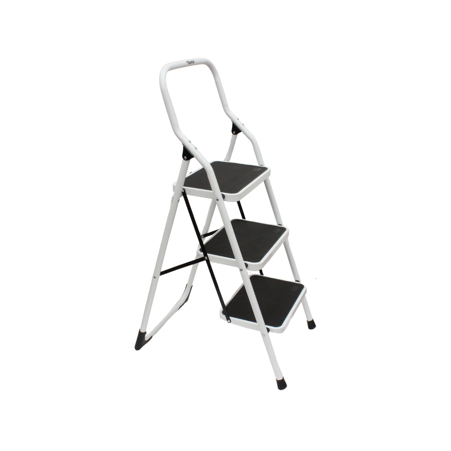 Escalera tubular plegable.,Tres peldaÃ±os.,Fabricada de acero.,PeldaÃ±os amplios y antiderrapante.,Con bloqueo de seguridad (mantiene la esclera abierta).,Capacidad de carga de 150 kg,FÃ¡cil de guardar.,Cumple con la norma ANSI-ASC A-14.2, Un aÃ±o de garantÃ­a.,Tacones plÃ¡sticos antiderrapante.