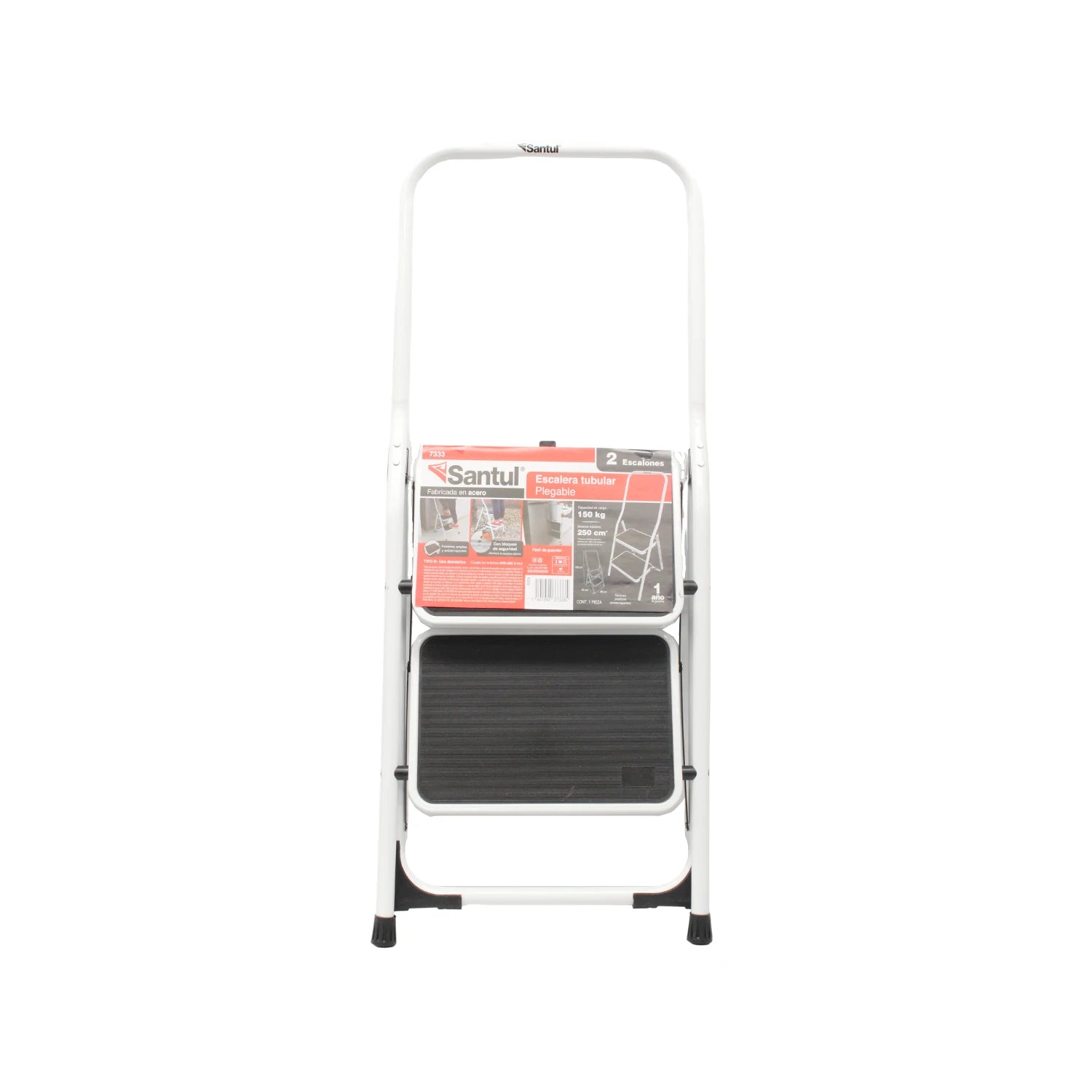 Escalera taburete plegable Santul blanca de 2 peldaños de acero, soporta 150 kg, ideal para hogar