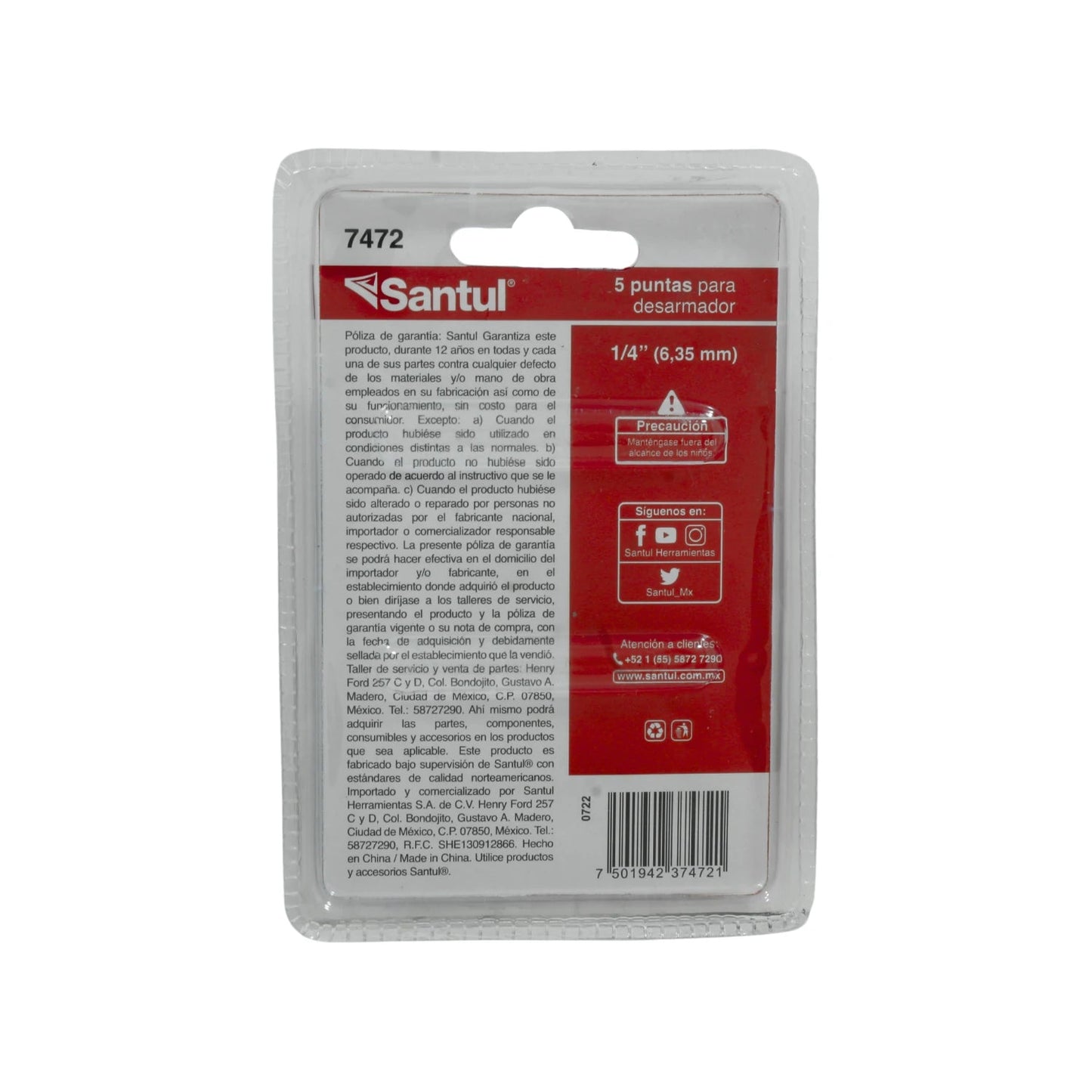 Juego de 5 puntas Santul 7472 para desarmador de 1/4 pulgada (6.35mm), accesorios de ferretería