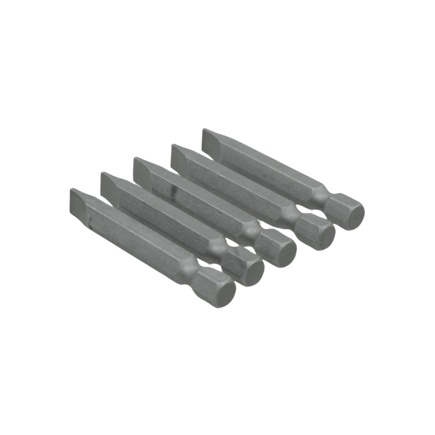 Juego de 5 puntas planas para desarmador o taladro, vástago hexagonal, acabado metálico gris