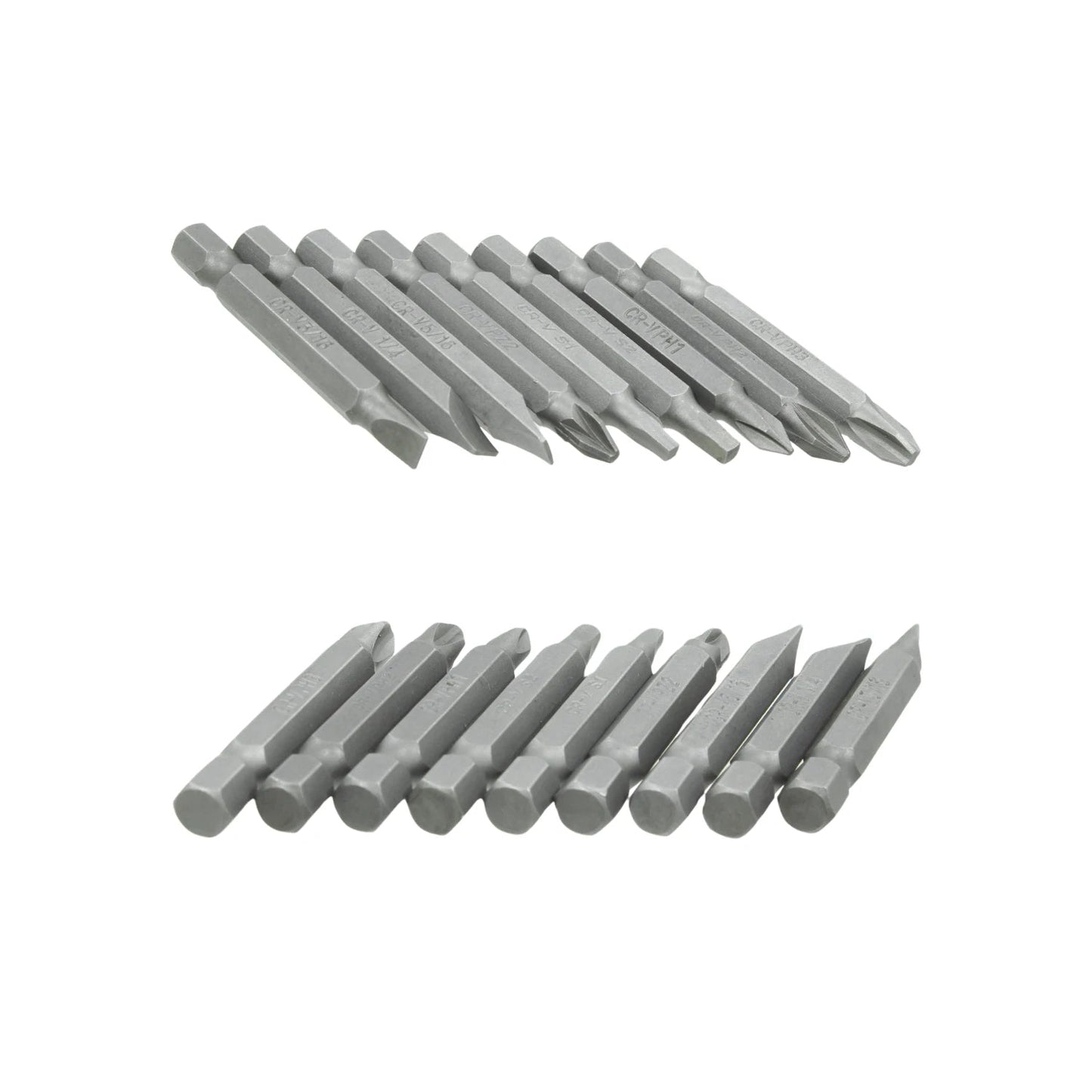 Juego de 9 puntas para desarmador CR-V. Incluye planas, Phillips, cuadradas, Torx y hexagonales para taladro.