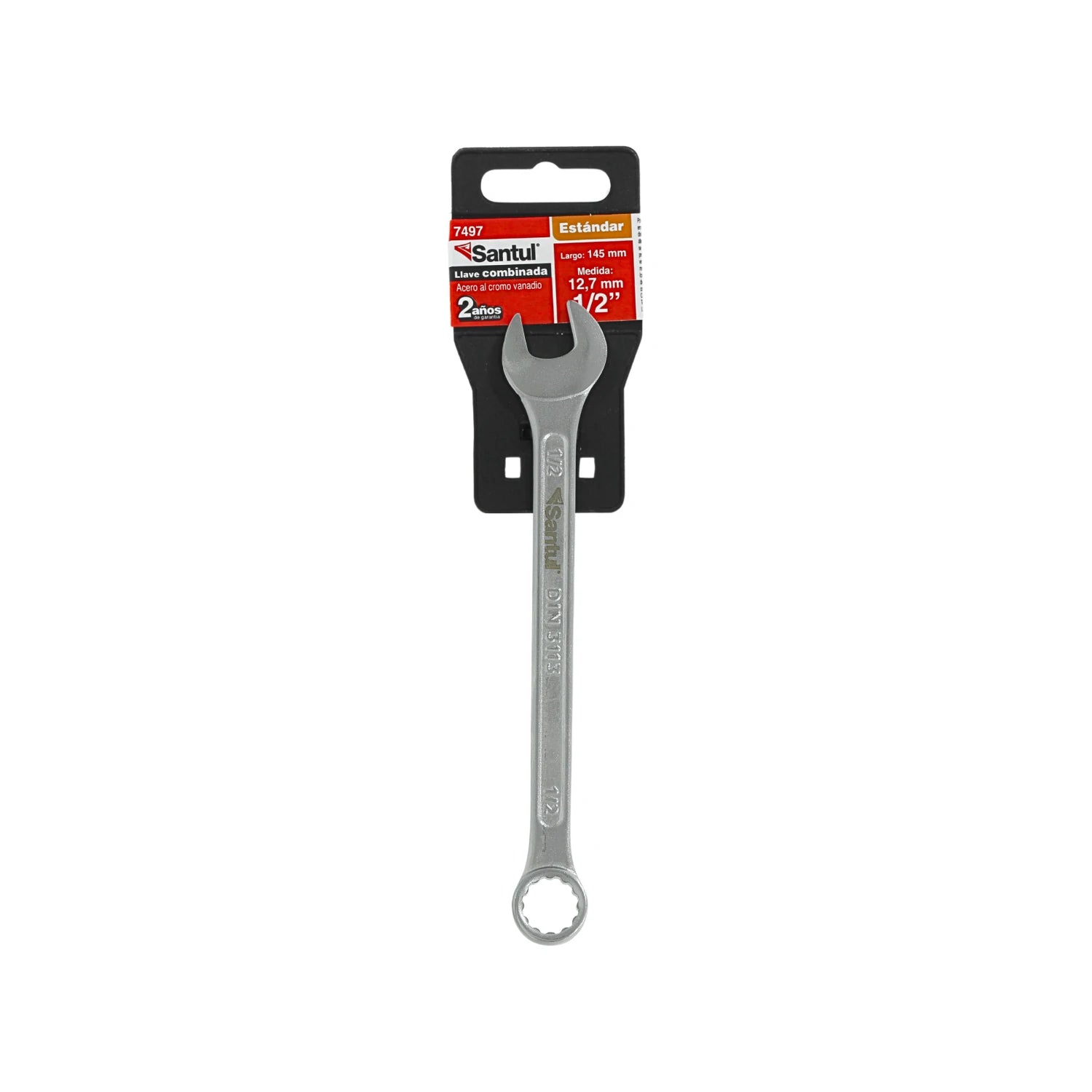 Llave mixta Santul 7497 de 1/2 pulgada (12.7mm), acero cromo vanadio, acabado cromado estándar.