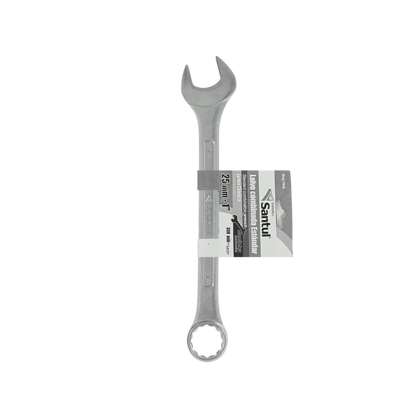 Llave combinada Santul 25mm (1 pulg) estándar, larga y cromada, para uso en ferretería.