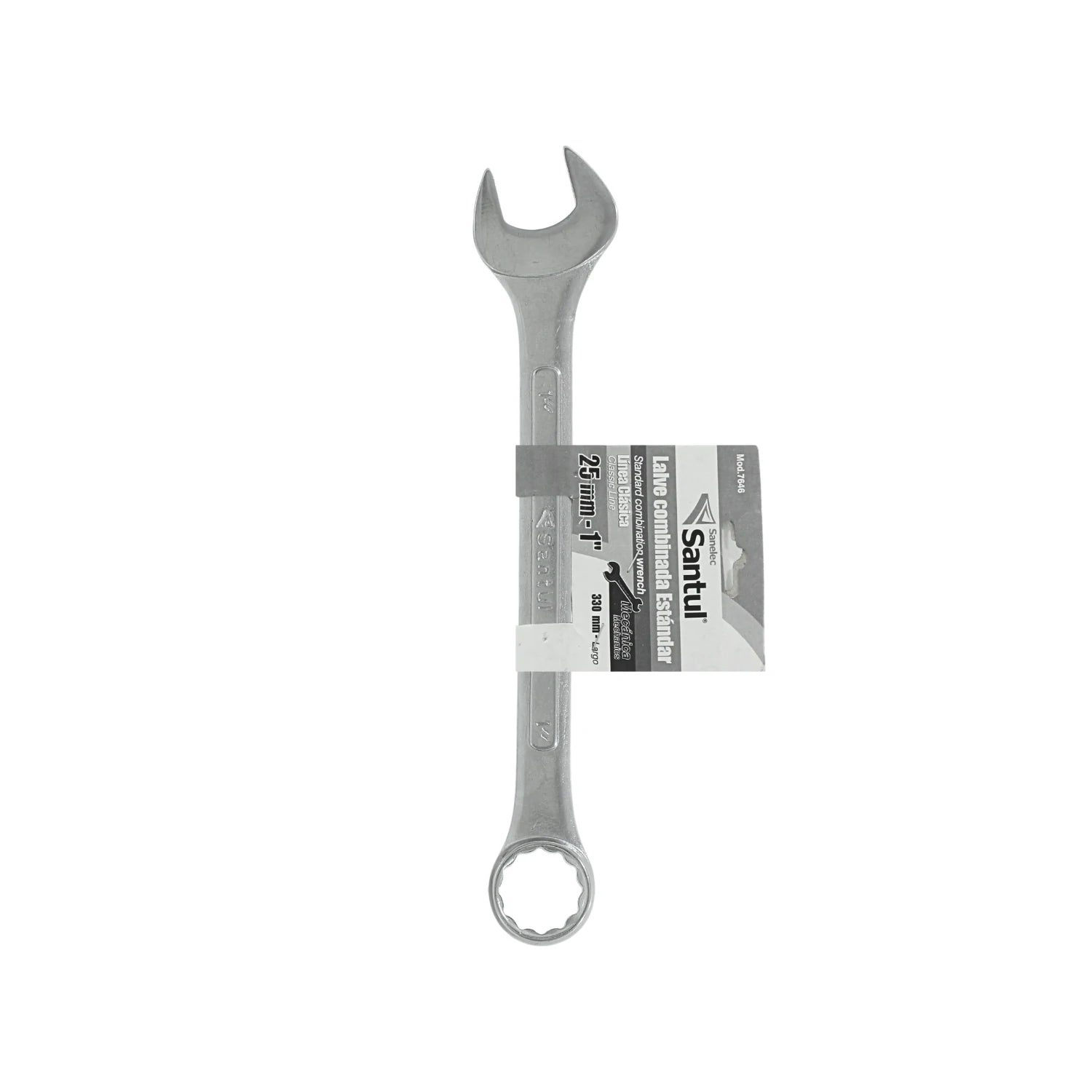 Llave combinada Santul 25mm (1 pulg) estándar, larga y cromada, para uso en ferretería.