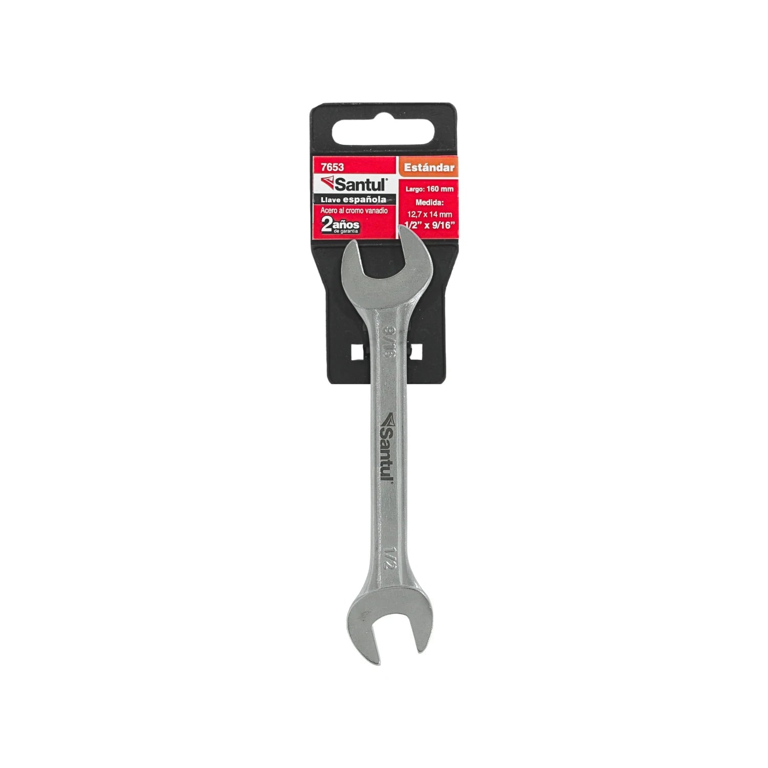 Llave española Santul 7653 estándar 1/2" x 9/16" de acero cromo vanadio, 160mm de largo