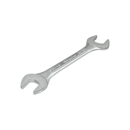 Llave española Santul 11/16 x 3/4 pulgadas, doble boca estándar, herramienta manual plateada para apriete y ajuste.