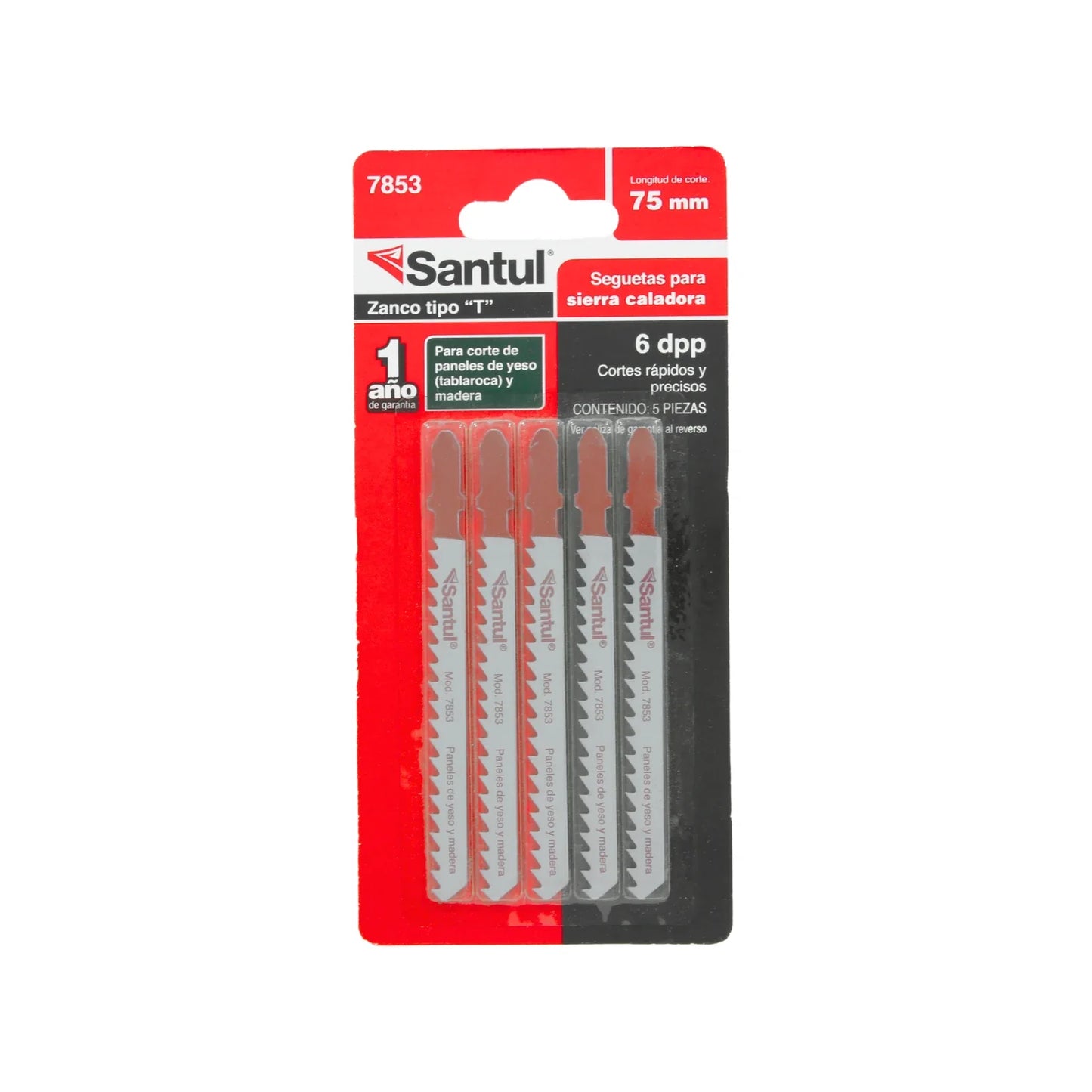 Segueta para caladora corte madera/plástico 5 piezas tipo "T" Santul 7853