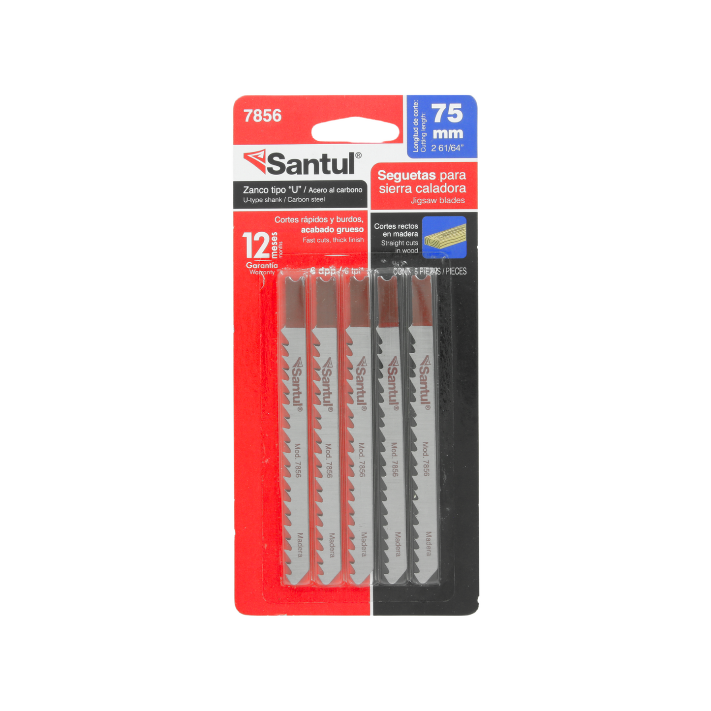 Cortes rectos en madera maciza gruesay PVC,Zanco tipo â€œUâ€,6 dientes por pulgada.,Longitud de trabajo 75 mm,Cuerpo fabricado en acero al carbono y para metal en acero alta velocidad HSS,Dientes sometidas a tratamiento tÃ©rmico que proporciona la dureza y resistencia exactas para cortes precisos ademÃ¡s de gran durabilidad.