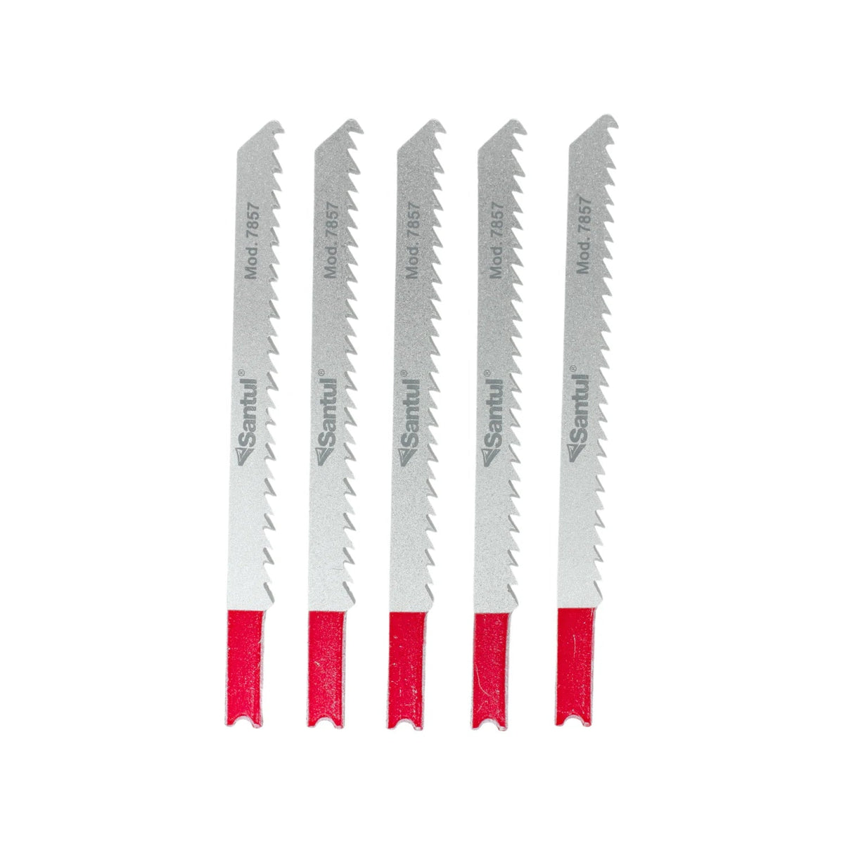 Seguetas caladora Santul 7857 tipo U para madera y plástico, paquete 5 piezas plateadas con base roja