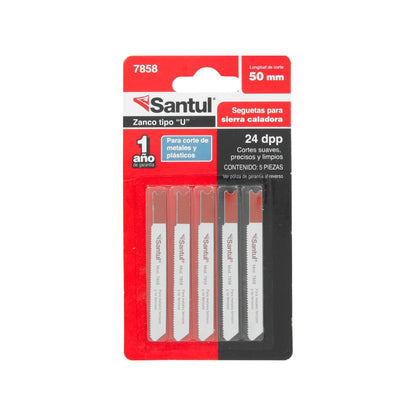 Seguetas Santul 7858 para sierra caladora tipo U, 5 piezas 50mm, corte metales y plásticos, 24dpp.