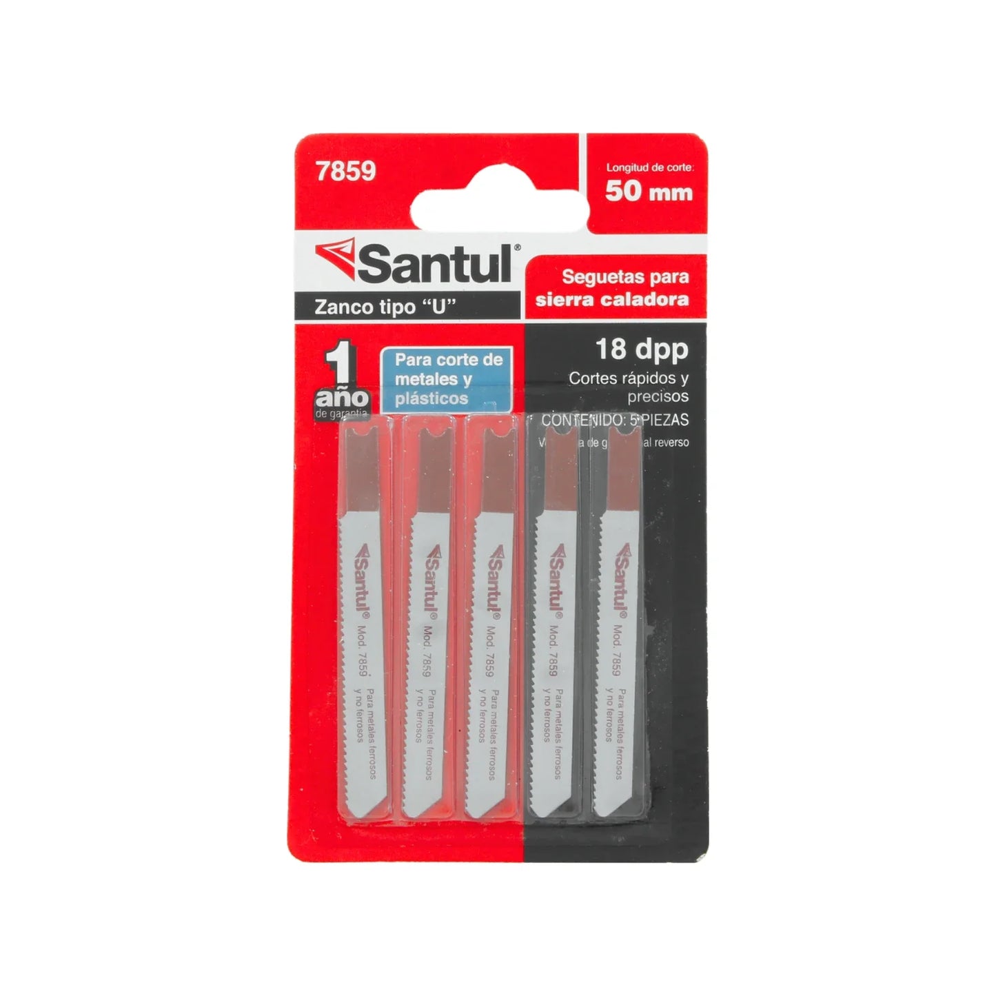 Segueta para caladora corte metal/plástico 5 piezas tipo "U" Santul 7859