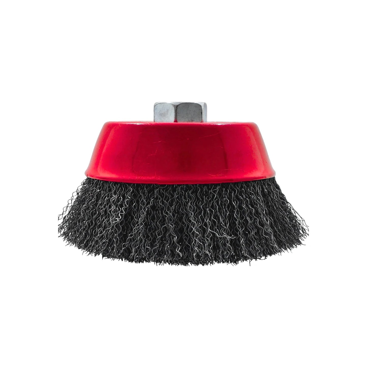 Carda de copa ondulada con filamentos de alambre crimpado para amoladora, limpieza de metal, óxido y pintura, copa roja
