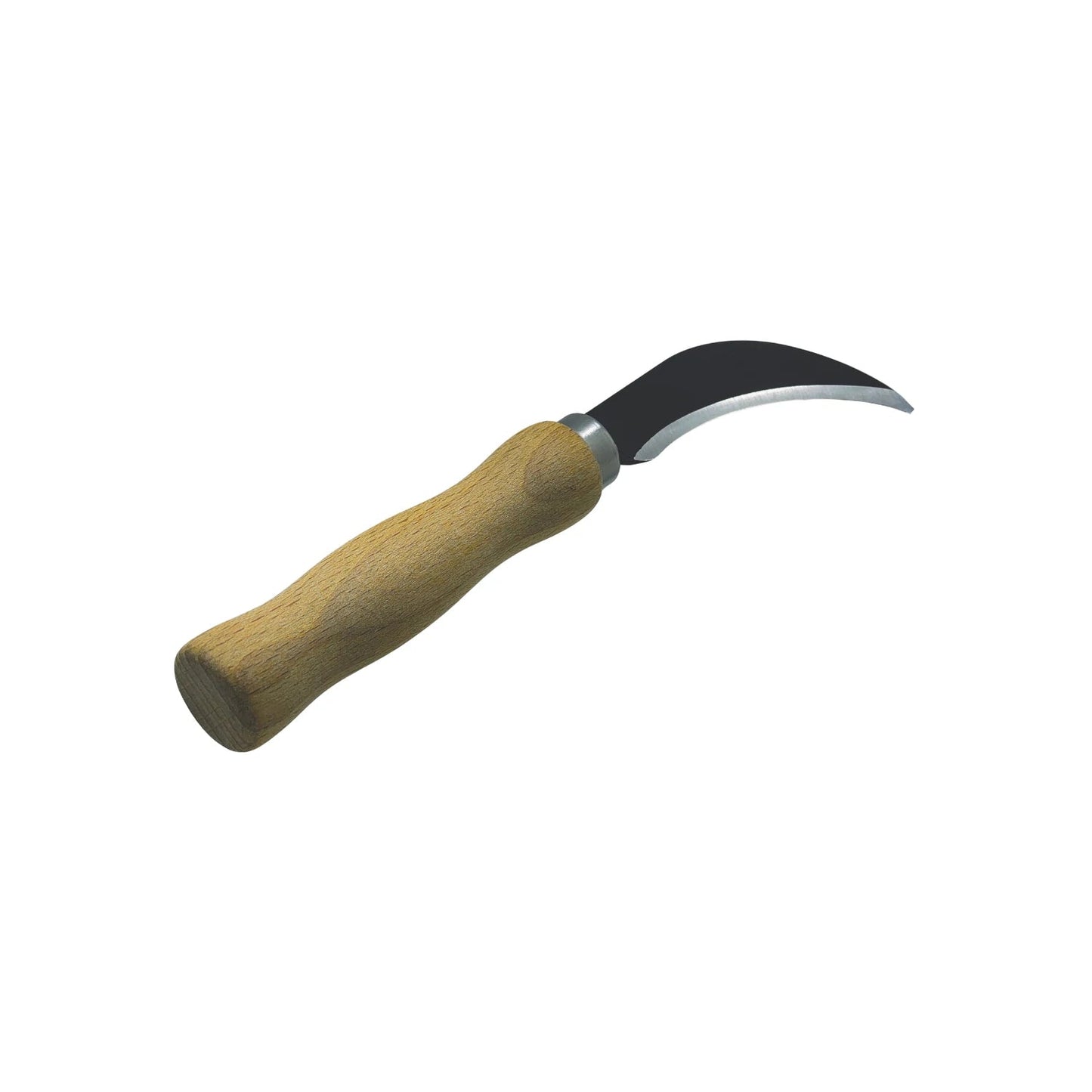 Cuchillo curvo de 7 1/2 pulgadas con hoja de acero negra y mango de madera clara