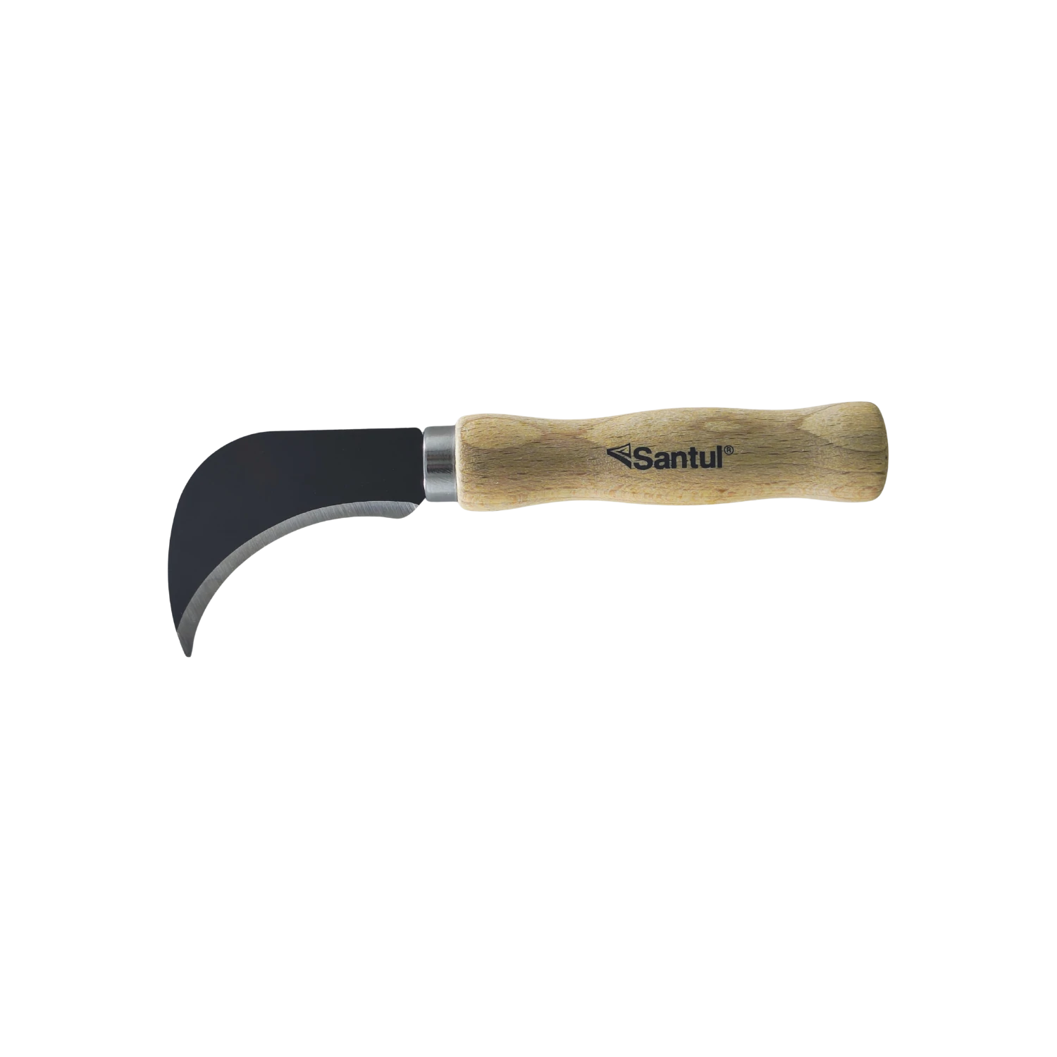 Cuchillo curvo Santul con hoja de acero negro y mango de madera para podar o injertar
