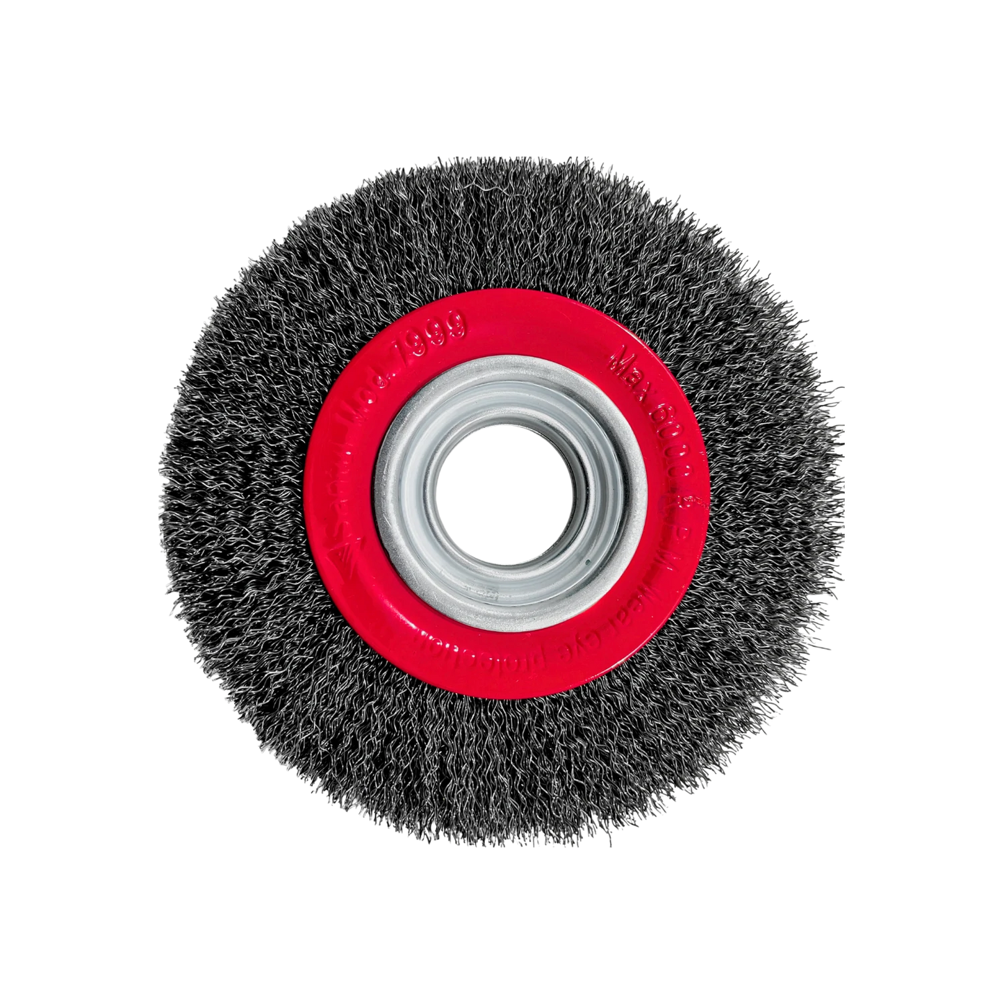 Carda plana ondulada para esmeriladora Santul 7999, cepillo de alambre circular con eje rojo, 6000 RPM.