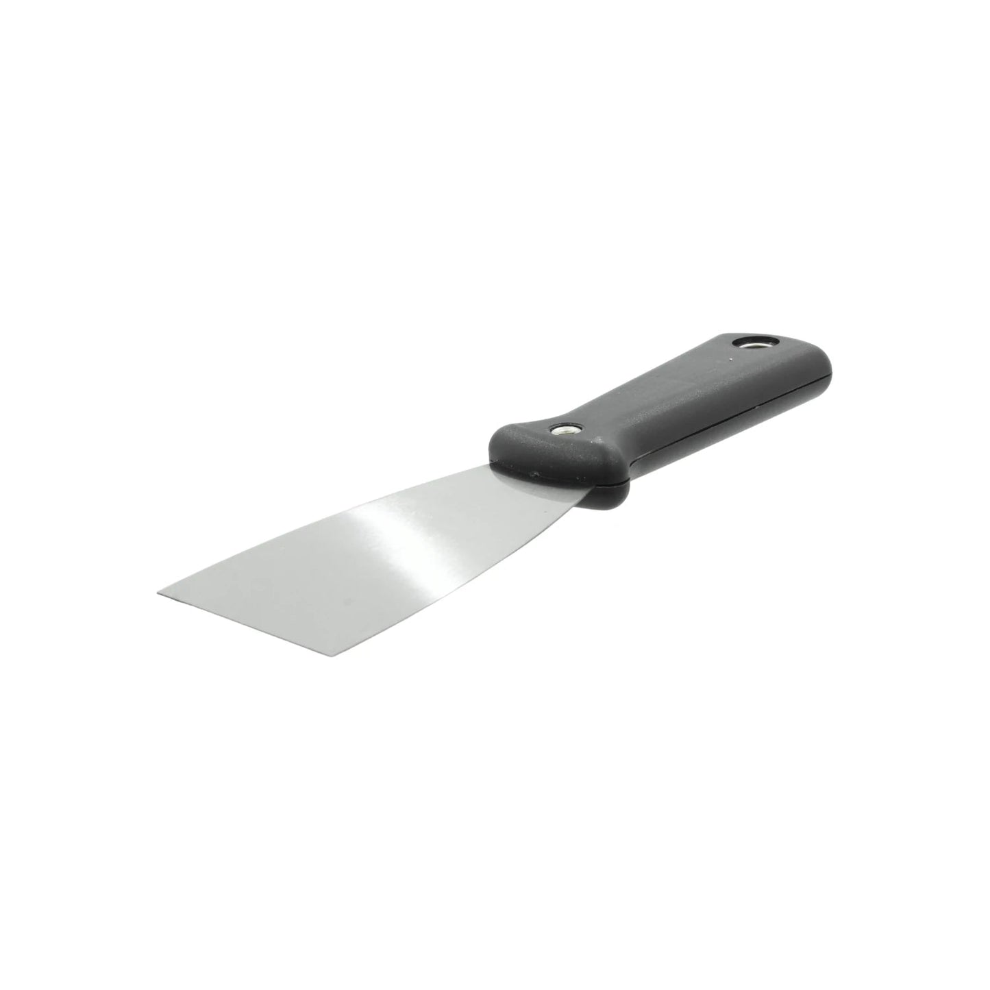 Espátula de 2 pulgadas, hoja metálica pulida, mango de plástico negro ergonómico, para trabajos de masilla y pintura