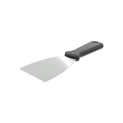 Espátula 3 pulgadas con hoja de acero y mango de plástico negro, ideal para masilla y raspado