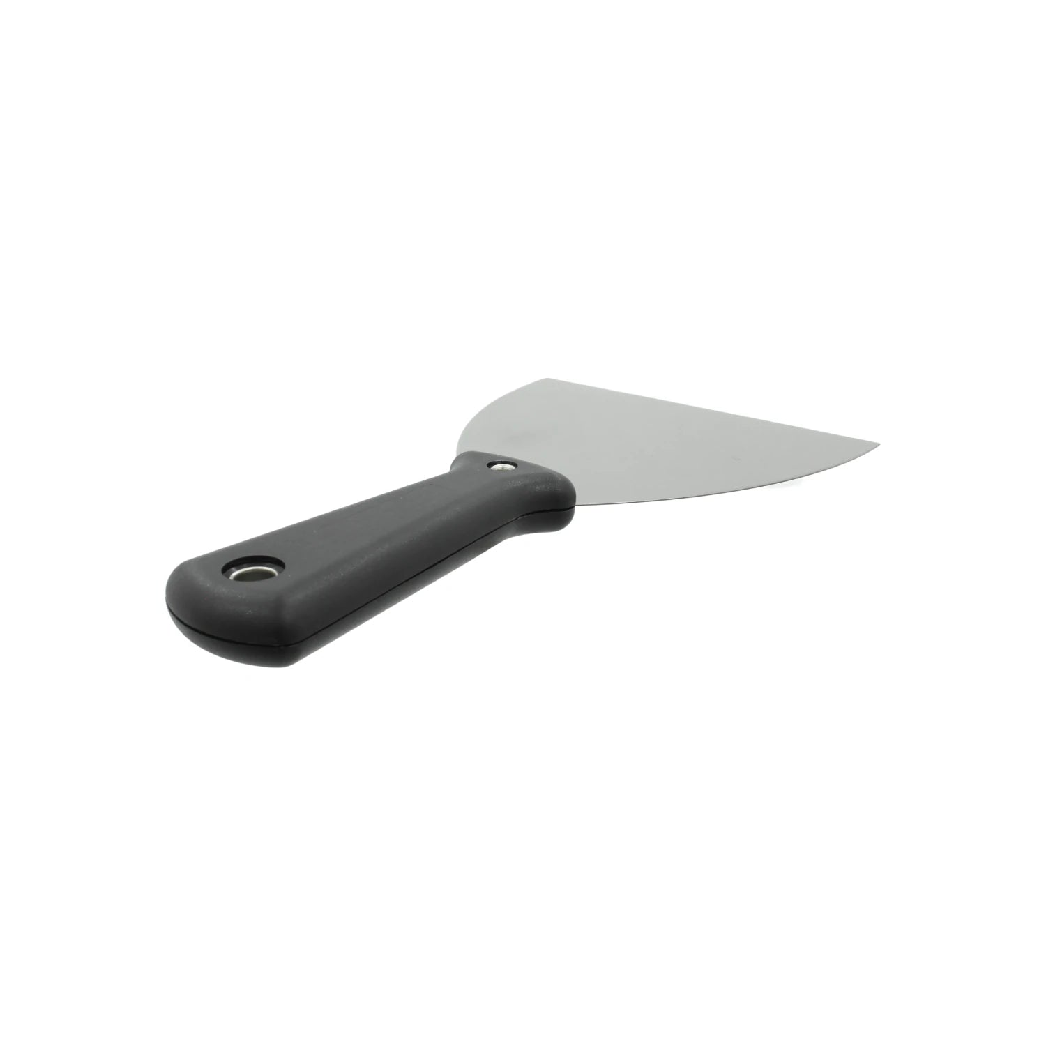 Espátula de ferretería 5 pulgadas con mango de plástico negro, hoja metálica, para resanar, raspar y alisar.