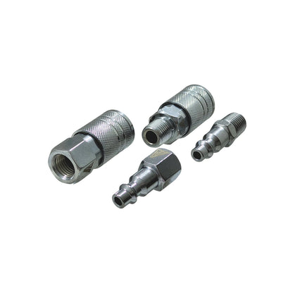 Juego de 4 coples rápidos y plugs para compresora, conexiones neumáticas cromadas de acero para aire.