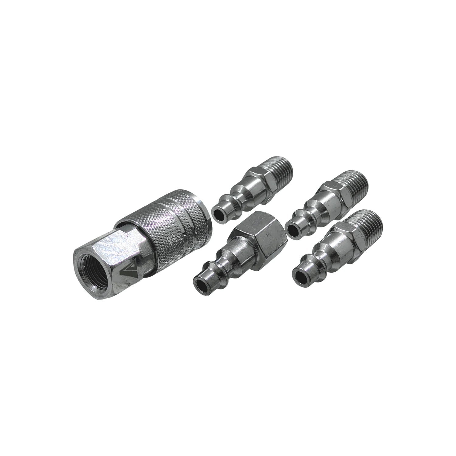 Conexiones rápidas para compresora, kit de acople hembra y 4 machos para aire comprimido, metal cromado