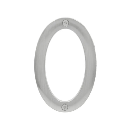 Número de casa 0 de metal cepillado plateado con tornillos de fijación para exterior