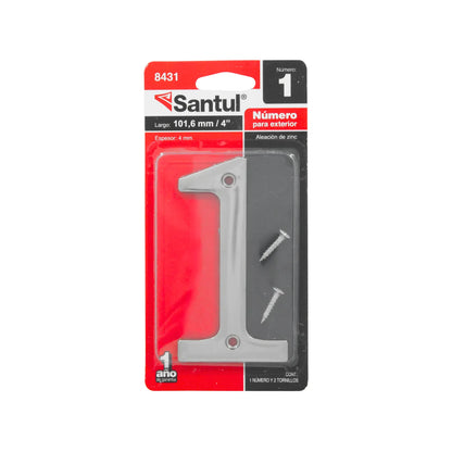 Número para exterior Santul 1, aleación de zinc gris, 4 pulgadas, incluye tornillos