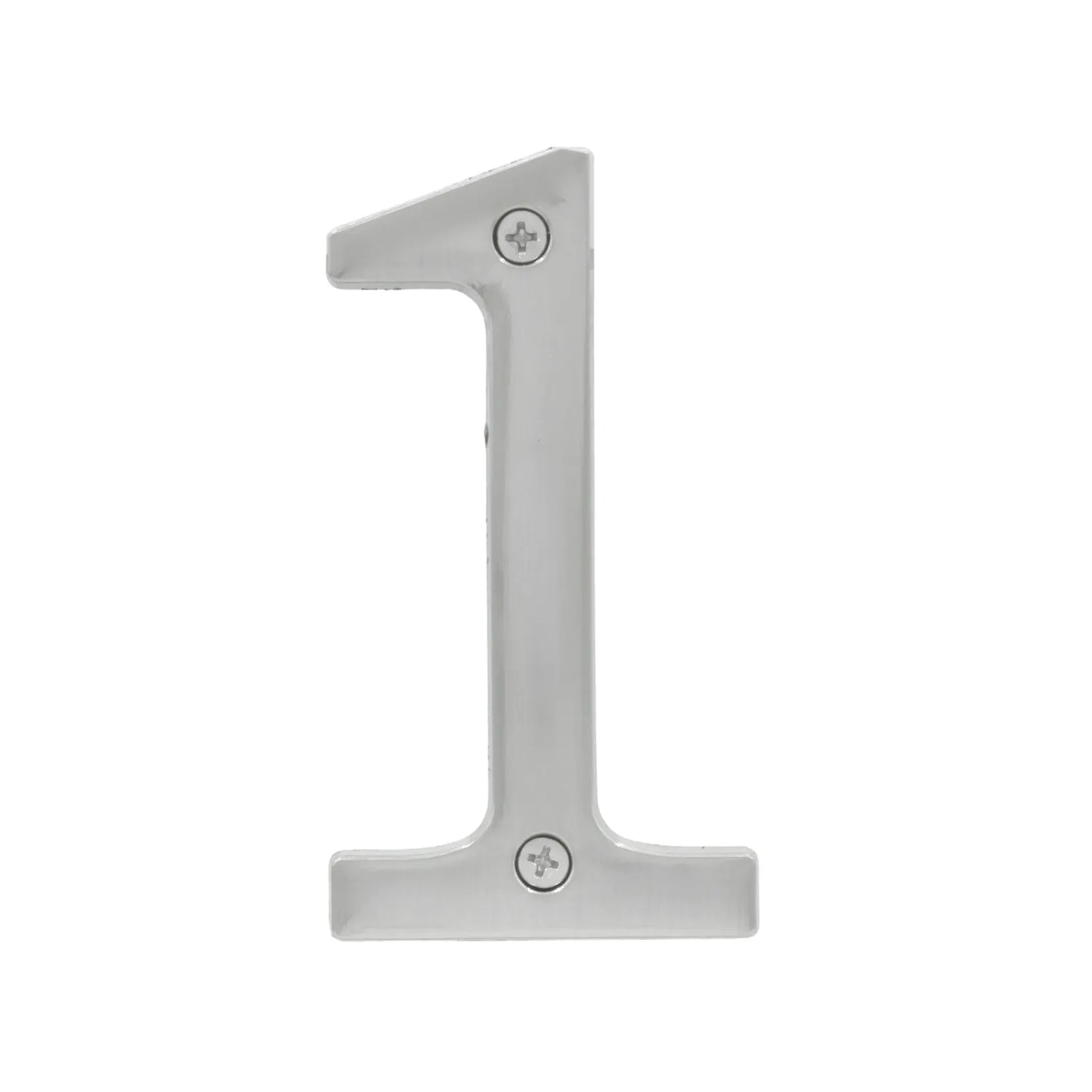 Número de casa 1 de metal cromado brillante con tornillos, para exterior e interior