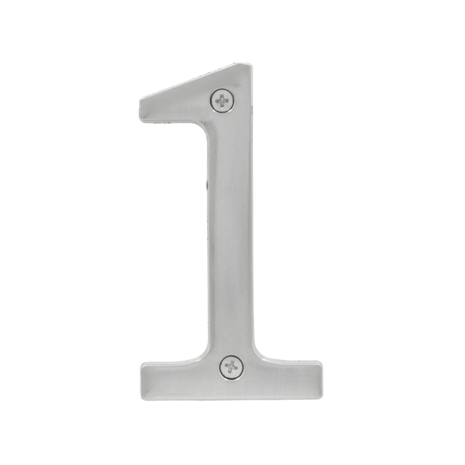 Número de casa 1 de metal cromado brillante con tornillos, para exterior e interior