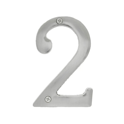 Número de casa 2 de metal cepillado color plata para montaje exterior en puertas y fachadas
