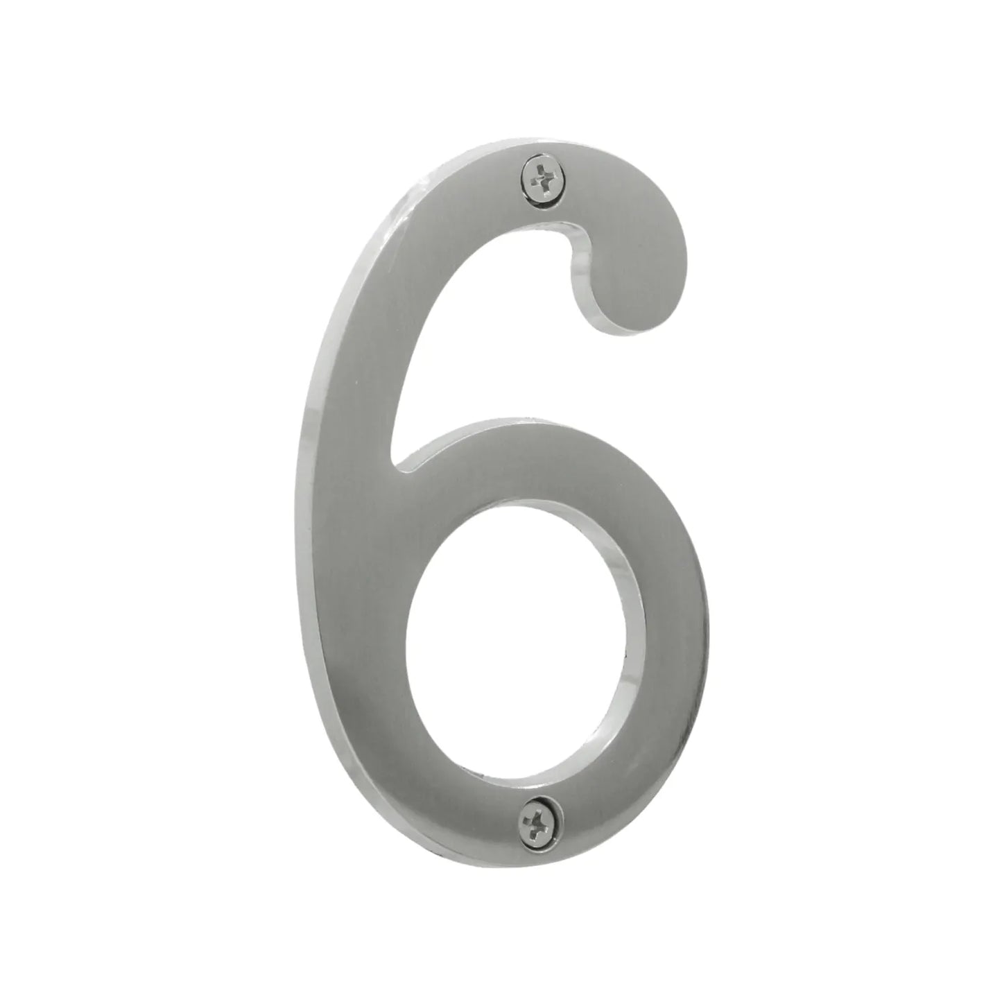 Número de casa 6 de acero inoxidable plateado con tornillos para exterior moderno